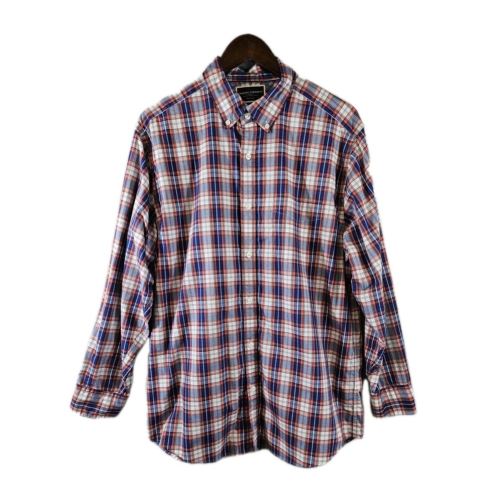 Charles Tyrwhitt Shirt Mens Large Red Blue Plaid Button Up Classic Fit Cotton